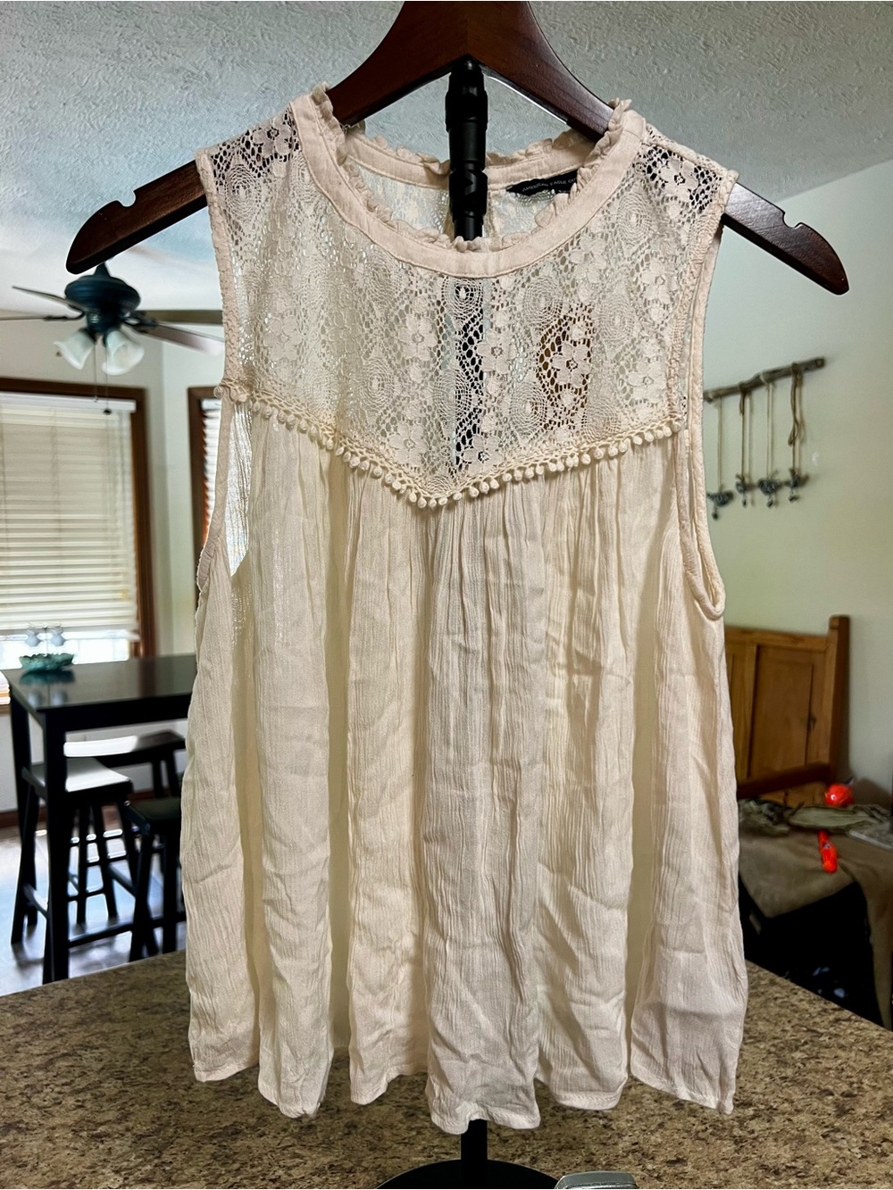 NWT American Eagle Lace Yoke Sleeveless Blouse - Cream